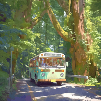 Bus Vert dans la Forêt Broderie Diamant