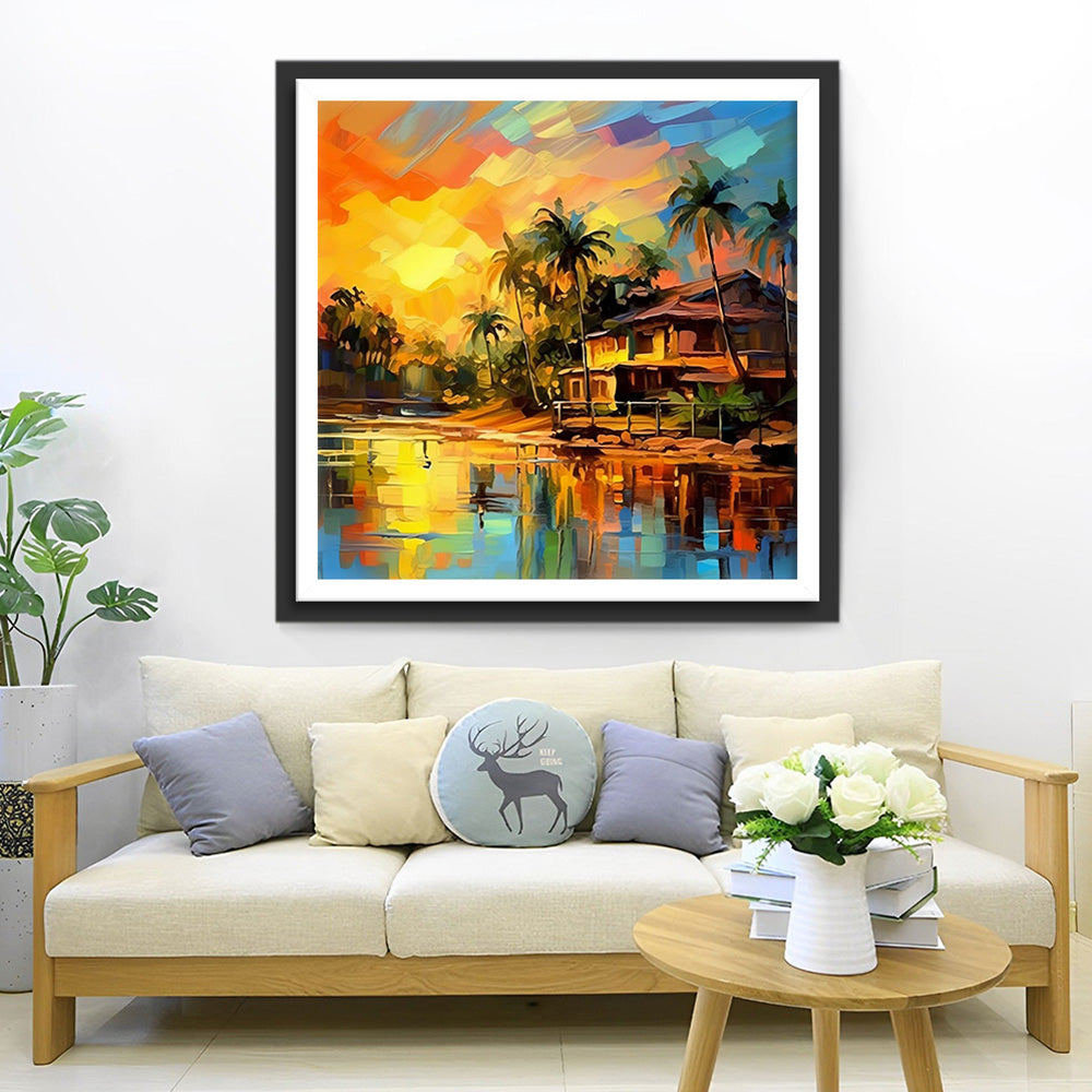 Cabane au Bord du Lac Broderie Diamant