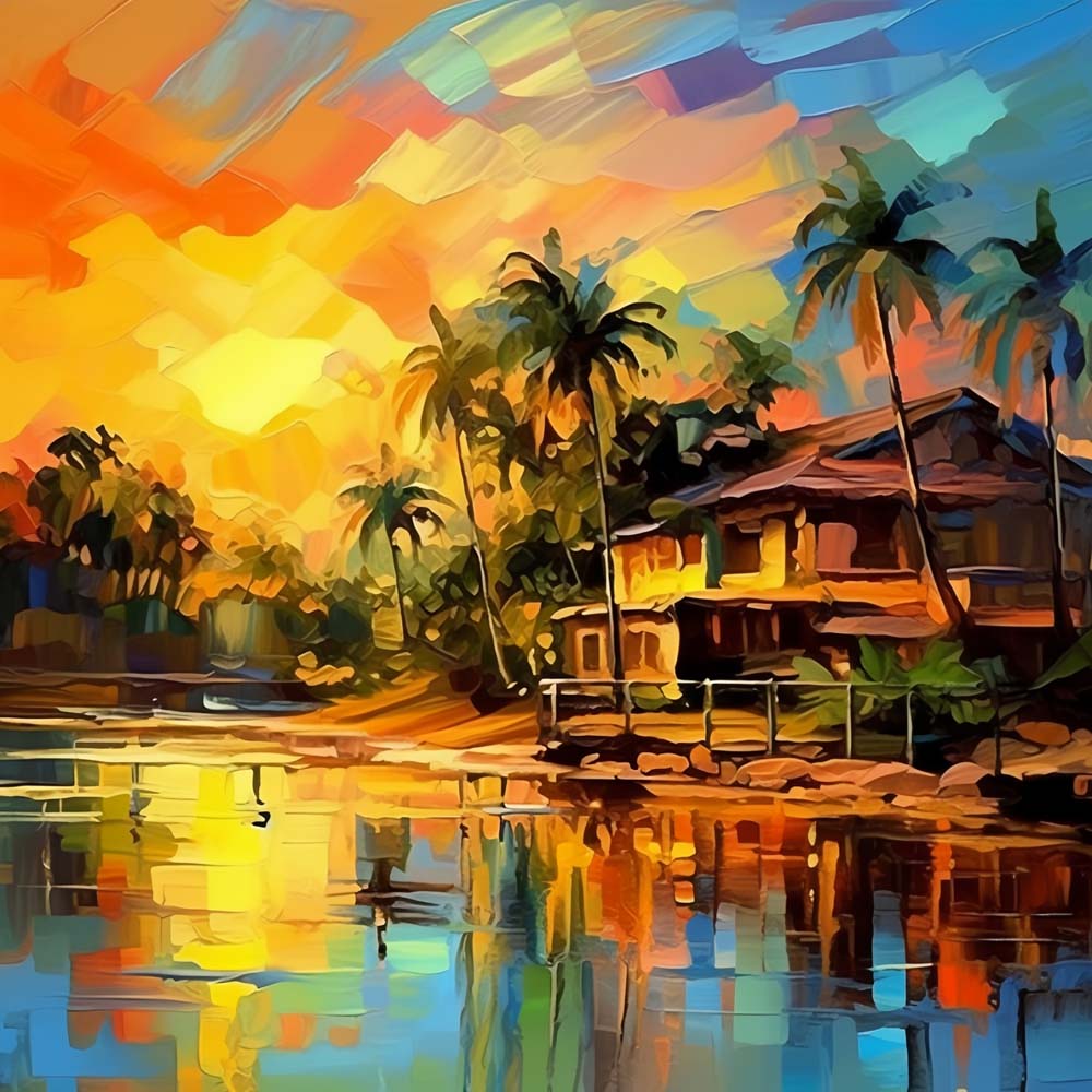 Cabane au Bord du Lac Broderie Diamant