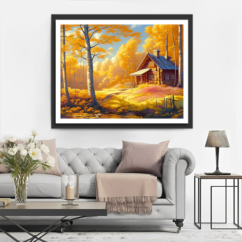 Cabane dans la Forêt d’Automne Broderie Diamant
