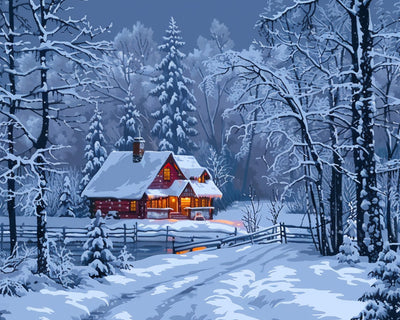 Cabane et Forêt Dans La Neige Broderie Diamant