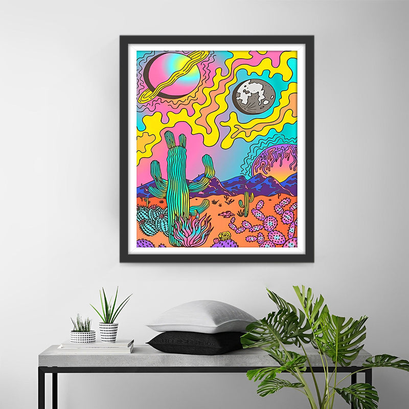 Cactus et Planètes Abstraits Broderie Diamant