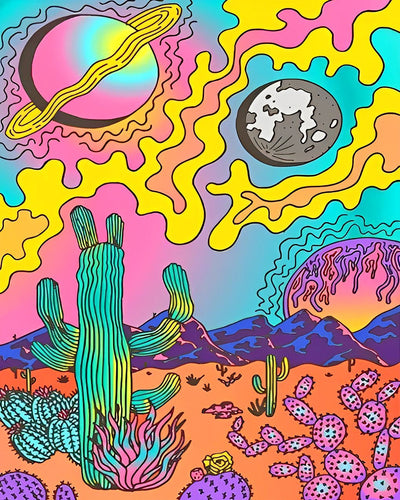 Cactus et Planètes Abstraits Broderie Diamant