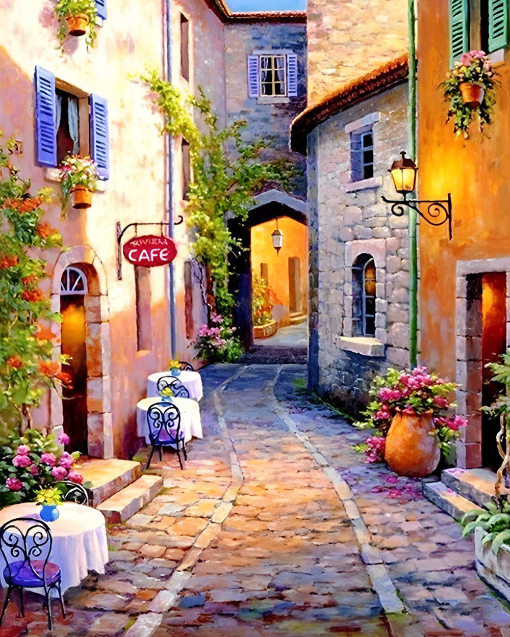 Cafe dans la Ruelle de la Ville Broderie Diamant