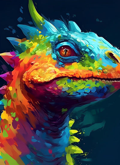 Cameleon Coloré dans l’Ombre Broderie Diamant