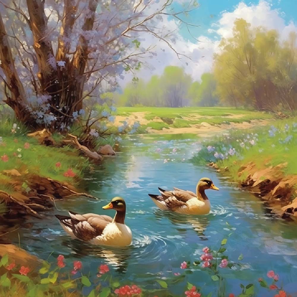 Canards dans la Rivière Broderie Diamant