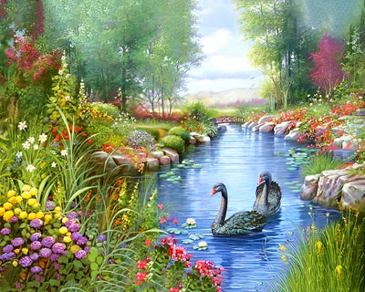 Canards dans la Rivière de Printemps Broderie Diamant