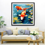 Carpes Koï dans l'Étang aux Nenuphars Broderie Diamant