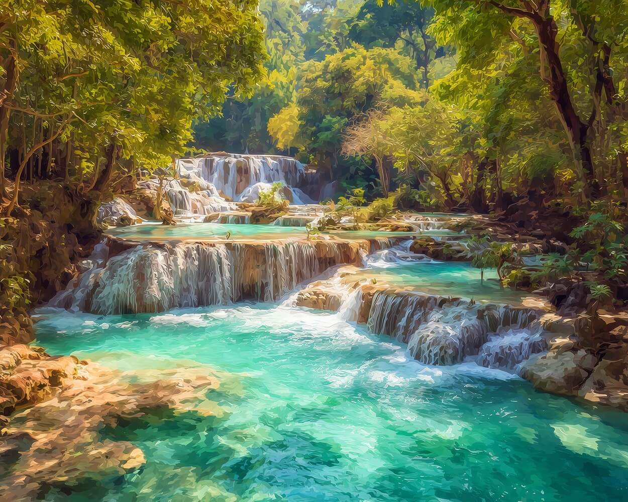 Cascade à Étages Vert Émeraude Broderie Diamant