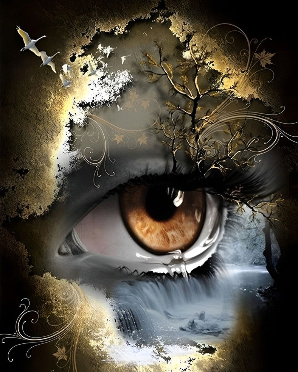 Cascade Abstraite dans l’Œil Broderie Diamant