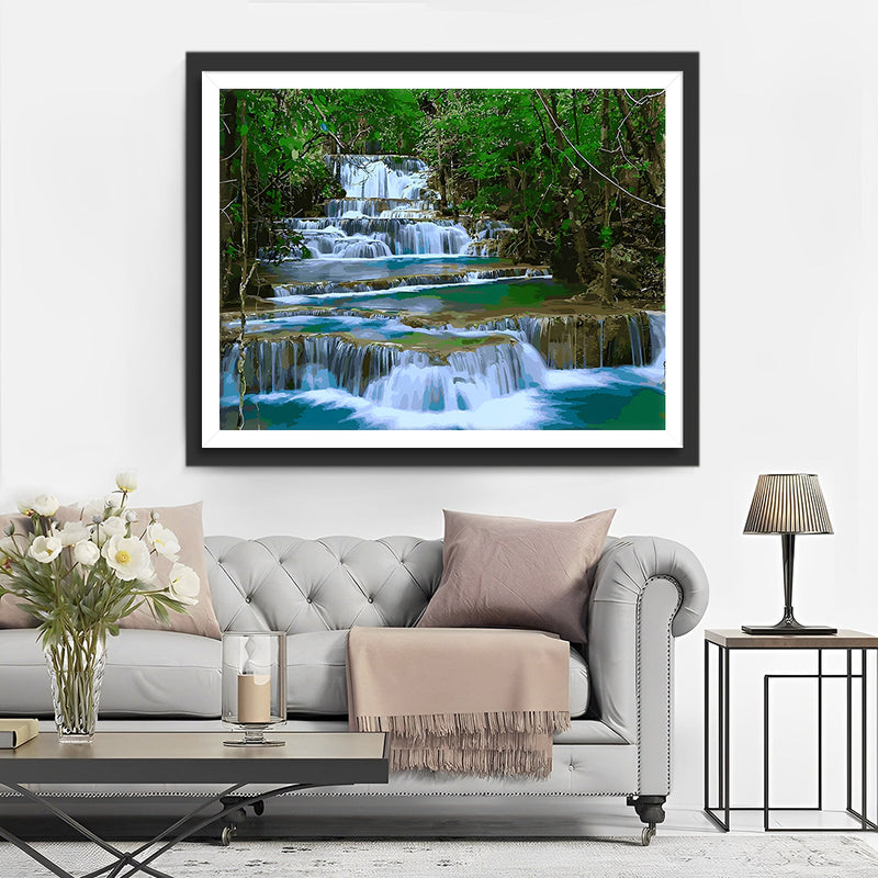 Cascade dans les Montagnes Broderie Diamant