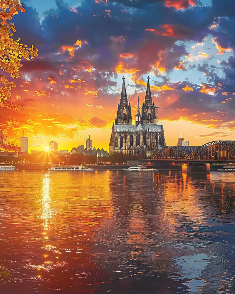 Cathédrale de Cologne au Coucher du Soleil Broderie Diamant