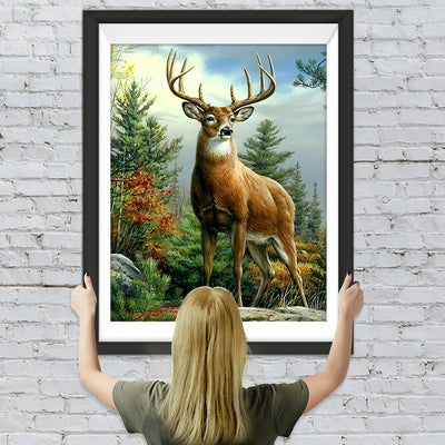 Cerf au Bois Broderie Diamant