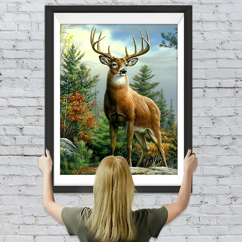 Cerf au Bois Broderie Diamant