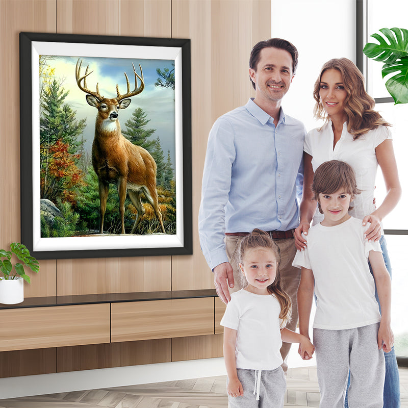 Cerf au Bois Broderie Diamant