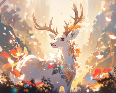 Cerf Blanc Fantastique Broderie Diamant