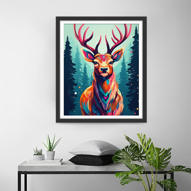 Cerf Coloré dans la Forêt Calme Broderie Diamant