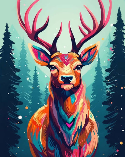 Cerf Coloré dans la Forêt Calme Broderie Diamant