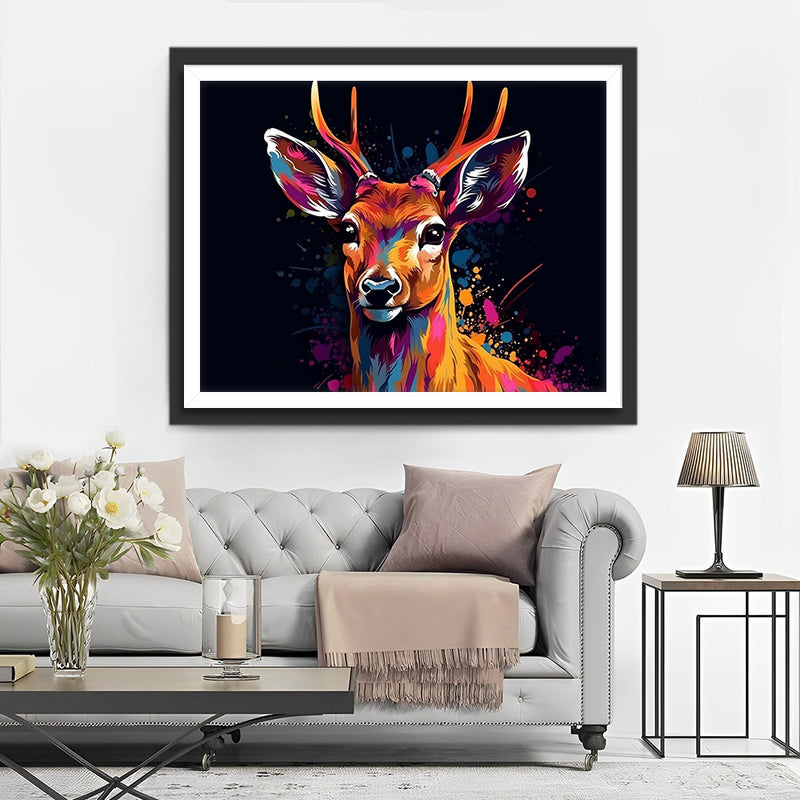 Cerf Coloré dans le Noir Broderie Diamant