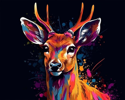 Cerf Coloré dans le Noir Broderie Diamant