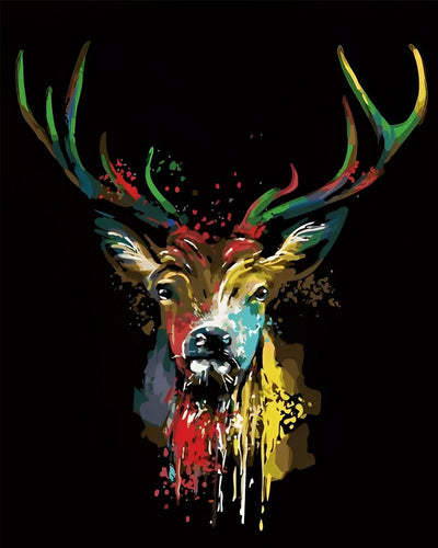 Cerf Coloré dans le Noir Broderie Diamant