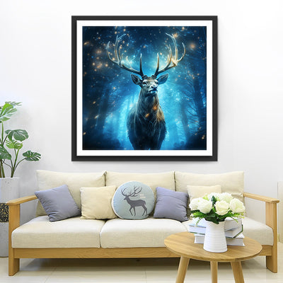 Cerf dans la Forêt Bleue Fluorescente Broderie Diamant