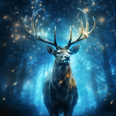 Cerf dans la Forêt Bleue Fluorescente Broderie Diamant