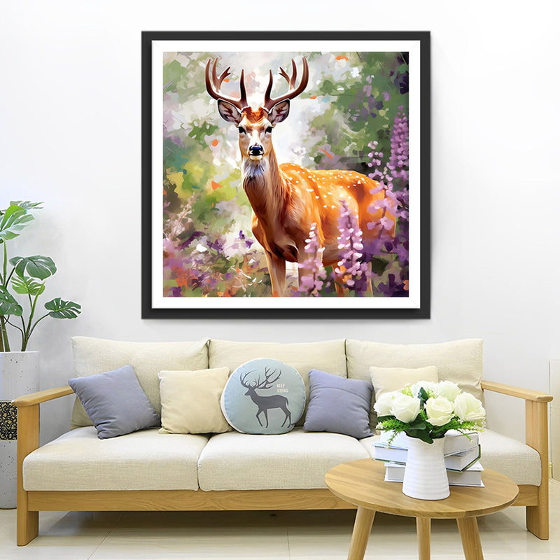 Cerf dans le Jardin Broderie Diamant