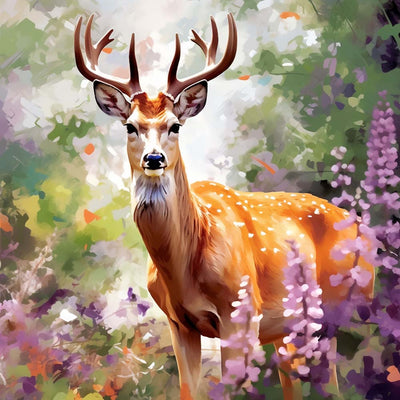 Cerf dans le Jardin Broderie Diamant