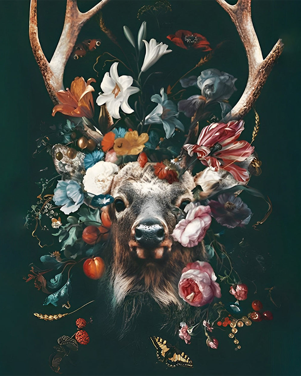 Cerf dans les Fleurs Broderie Diamant
