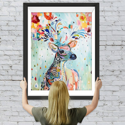 Cerf des Fleurs Colorées Broderie Diamant