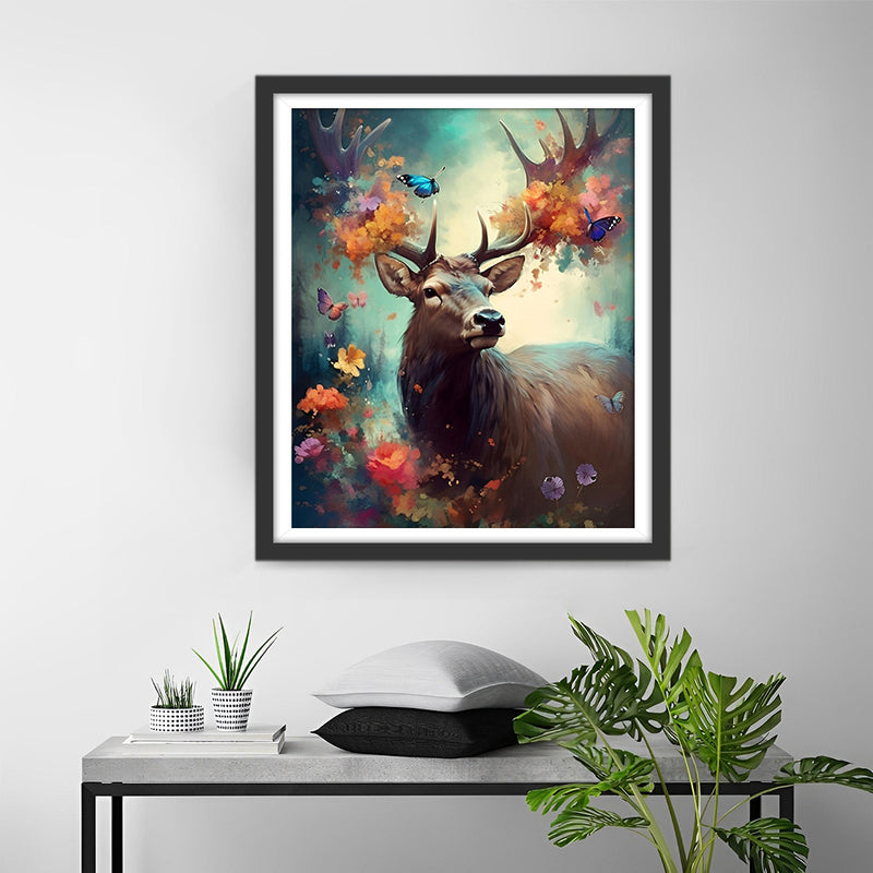 Cerf et Fleurs Broderie Diamant