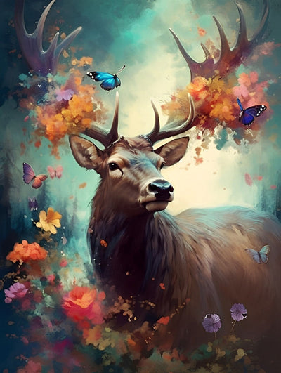 Cerf et Fleurs Broderie Diamant