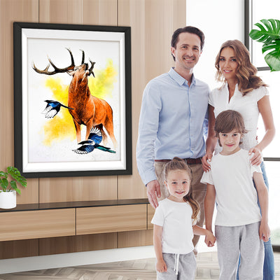 Cerf et les Oiseaux Bleus Broderie Diamant