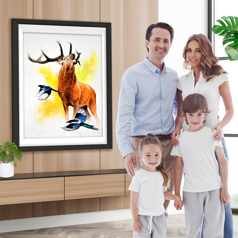 Cerf et les Oiseaux Bleus Broderie Diamant