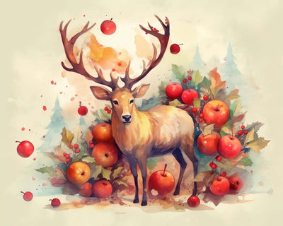 Cerf et Pommes Rouges Broderie Diamant
