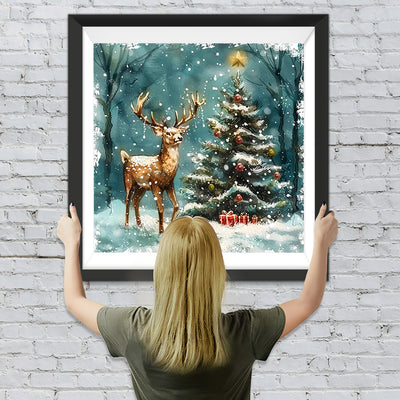 Cerf Neige Noël Broderie Diamant