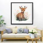 Cerf Sika dans les Fleurs Broderie Diamant