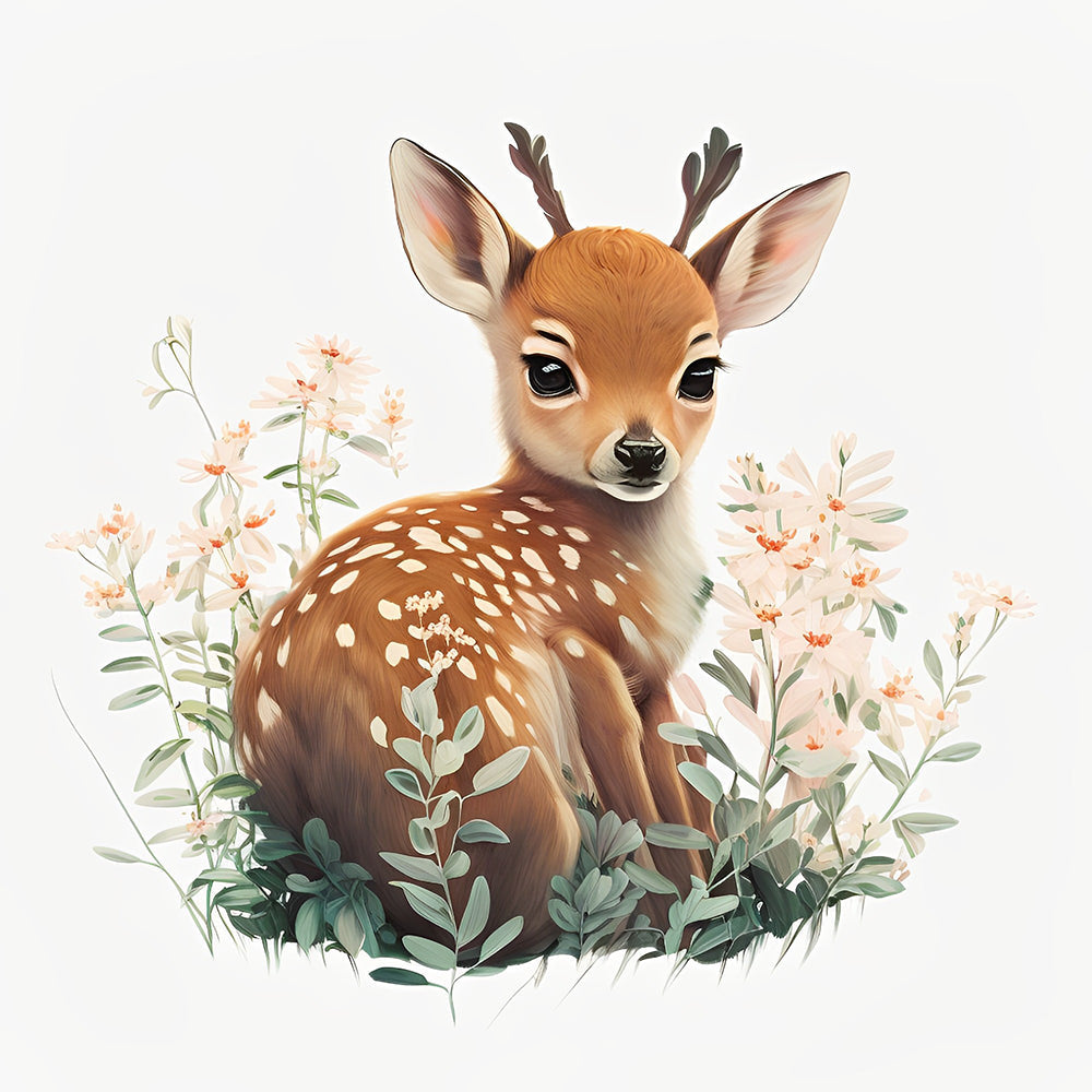 Cerf Sika dans les Fleurs Broderie Diamant