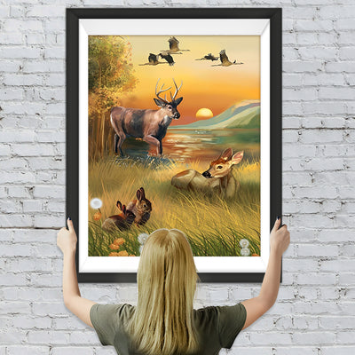 Cerfs et la Rivière Broderie Diamant