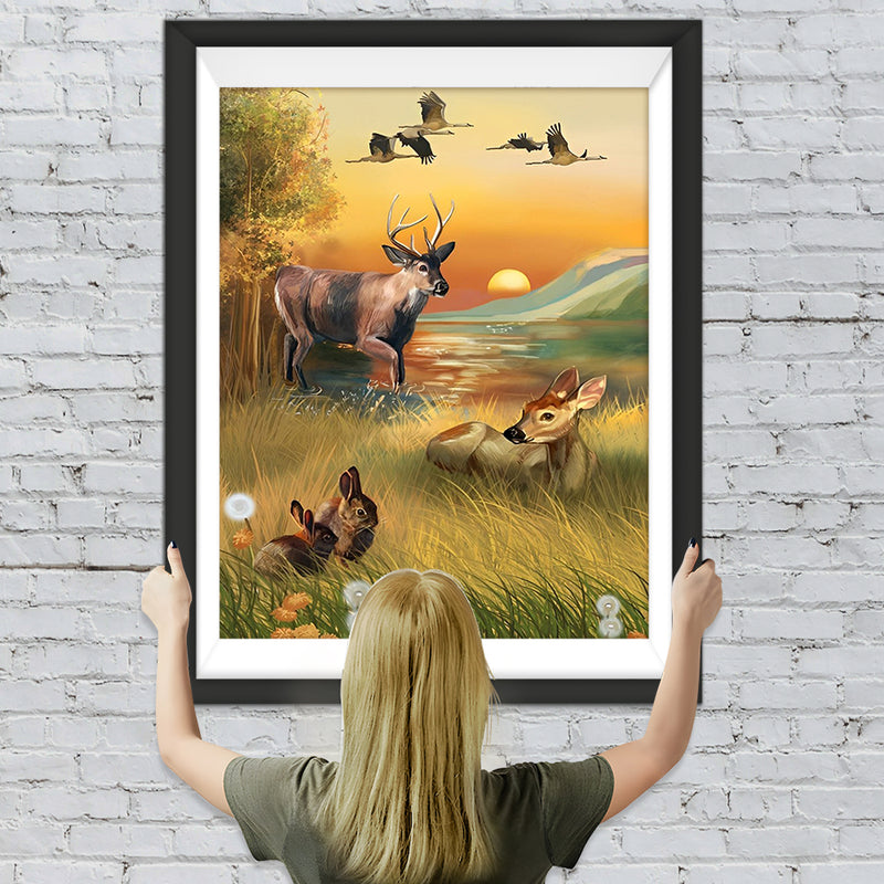 Cerfs et la Rivière Broderie Diamant
