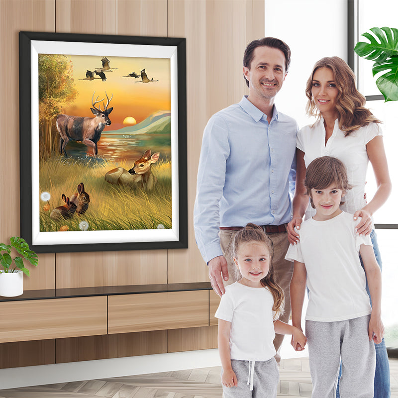 Cerfs et la Rivière Broderie Diamant