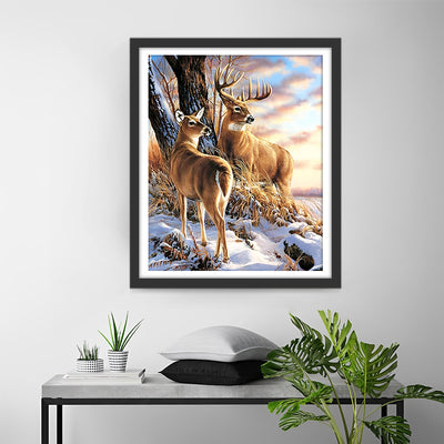 Cerfs et Neige Broderie Diamant