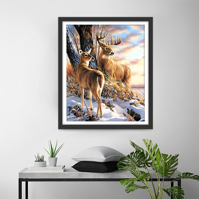 Cerfs et Neige Broderie Diamant