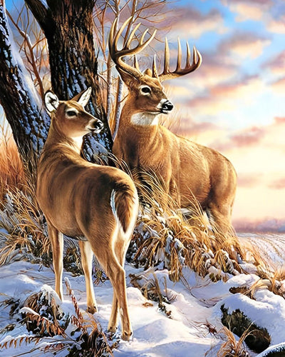 Cerfs et Neige Broderie Diamant