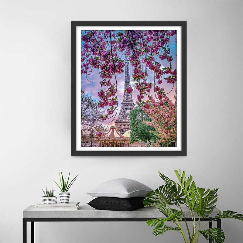 Cerisiers et Tour Eiffel Broderie Diamant