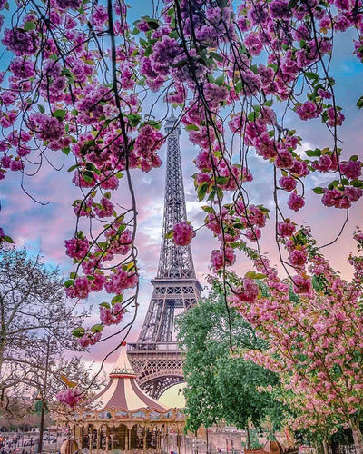 Cerisiers et Tour Eiffel Broderie Diamant