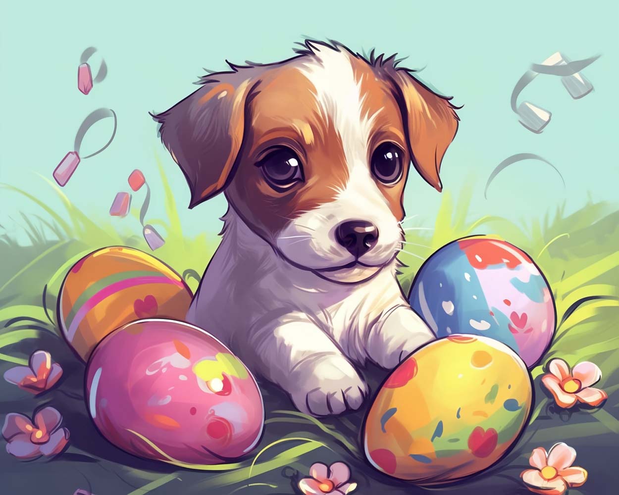 Œufs de Pâques Cartoon et Chien Broderie Diamant