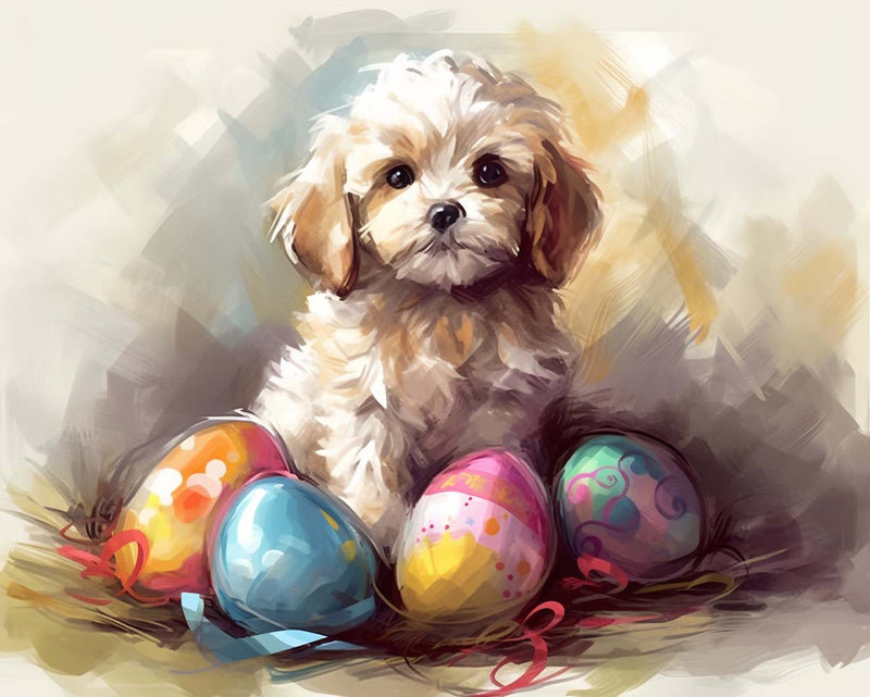 Œufs de Pâques et Chien Broderie Diamant