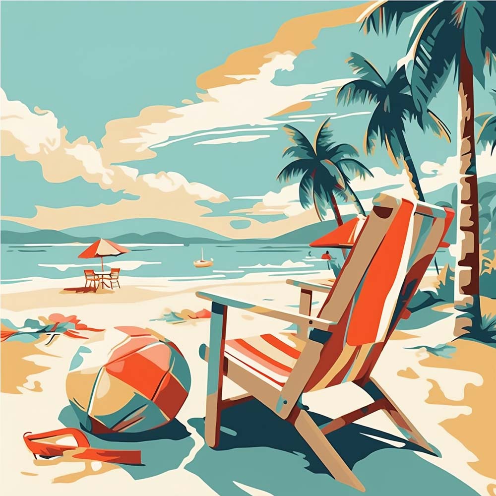 Chaise de Vacances au Bord de la Mer Broderie Diamant